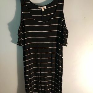 Medium length striped off the shoulder dress